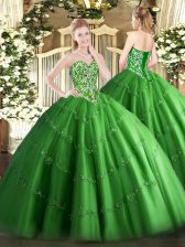  Green Tulle Lace Up Sweetheart Sleeveless Floor Length 15th Birthday Dress Beading and Appliques
