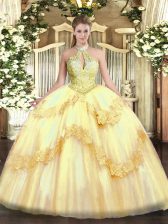 Custom Design Tulle Sleeveless Floor Length Sweet 16 Dresses and Appliques and Sequins