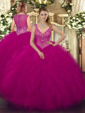 Admirable Beading and Ruffles Sweet 16 Quinceanera Dress Fuchsia Zipper Sleeveless Floor Length