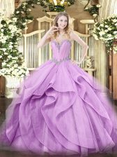 Colorful Lavender Sleeveless Beading and Ruffles Floor Length Sweet 16 Dress