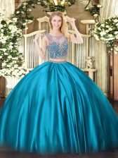 Exceptional Floor Length Baby Blue Vestidos de Quinceanera Scoop Sleeveless Lace Up