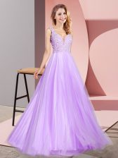 Artistic Floor Length A-line Sleeveless Lavender Dress for Prom Zipper