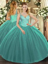 Eye-catching Tulle Sleeveless Floor Length 15th Birthday Dress and Beading
