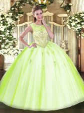  Yellow Green 15 Quinceanera Dress Sweet 16 and Quinceanera with Beading and Appliques Scoop Sleeveless Zipper