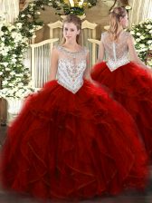 Free and Easy Wine Red Sleeveless Tulle Zipper Ball Gown Prom Dress for Military Ball and Sweet 16 and Quinceanera
