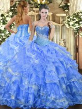 Fabulous Sweetheart Sleeveless Lace Up 15 Quinceanera Dress Baby Blue Organza