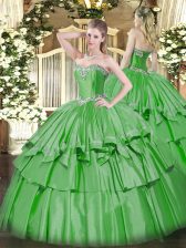  Green Lace Up 15 Quinceanera Dress Beading and Ruffled Layers Sleeveless Floor Length