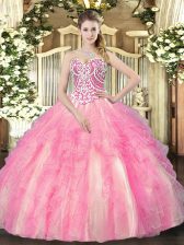  Sweetheart Sleeveless Lace Up Quinceanera Dress Rose Pink Tulle