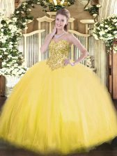  Ball Gowns Sweet 16 Quinceanera Dress Gold Sweetheart Tulle Sleeveless Floor Length Lace Up