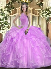  Floor Length Lilac Quinceanera Gowns High-neck Sleeveless Lace Up