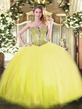Lovely Floor Length Yellow Quinceanera Dresses Sweetheart Sleeveless Lace Up