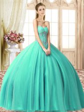  Ball Gowns Sweet 16 Quinceanera Dress Turquoise Sweetheart Tulle Sleeveless Floor Length Lace Up