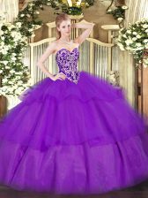  Sweetheart Sleeveless Lace Up Quince Ball Gowns Purple Tulle