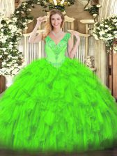 Exquisite Lace Up V-neck Beading and Ruffles 15 Quinceanera Dress Organza Sleeveless