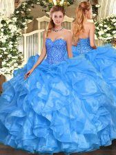  Organza Sleeveless Floor Length Sweet 16 Dress and Beading and Ruffles