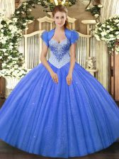 Modern Blue Lace Up Sweetheart Beading Sweet 16 Dress Tulle Sleeveless