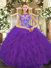 High Quality Eggplant Purple Quinceanera Dress Sweet 16 and Quinceanera with Beading and Ruffles Scoop Cap Sleeves Lace Up