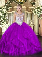 Elegant Eggplant Purple Scoop Zipper Beading and Ruffles Quinceanera Dresses Sleeveless