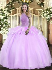 Clearance Lilac Ball Gowns High-neck Sleeveless Organza Floor Length Lace Up Beading 15th Birthday Dress