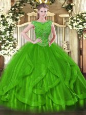 Simple Tulle Scoop Sleeveless Zipper Beading Sweet 16 Dresses in Green