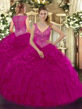  Organza Sleeveless Floor Length Quinceanera Gowns and Beading and Ruffles