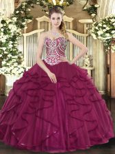 Stylish Floor Length Ball Gowns Sleeveless Burgundy 15 Quinceanera Dress Lace Up