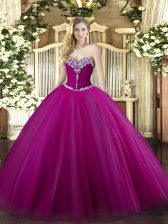 Exceptional Floor Length Fuchsia 15th Birthday Dress Sweetheart Sleeveless Lace Up