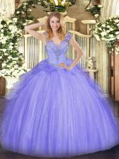 Discount Tulle Sleeveless Floor Length 15 Quinceanera Dress and Beading