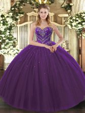 Admirable Floor Length Dark Purple Ball Gown Prom Dress Sweetheart Sleeveless Lace Up