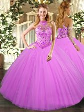  Halter Top Sleeveless Tulle Sweet 16 Quinceanera Dress Beading and Embroidery Lace Up