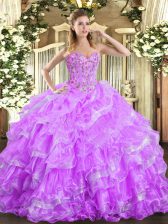  Lilac Sleeveless Organza Lace Up Sweet 16 Dresses for Military Ball and Sweet 16 and Quinceanera
