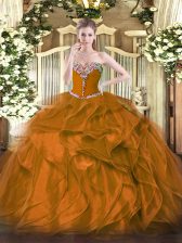 Fantastic Brown Quinceanera Dresses Military Ball and Sweet 16 and Quinceanera with Beading and Ruffles Sweetheart Sleeveless Lace Up