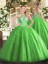 Designer Halter Top Lace Up Beading 15th Birthday Dress Sleeveless