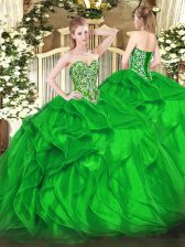 Vintage Green Ball Gowns Beading and Ruffles Sweet 16 Quinceanera Dress Lace Up Organza Sleeveless Floor Length