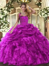  Floor Length Fuchsia Quince Ball Gowns Halter Top Sleeveless Lace Up