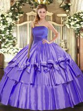  Floor Length Lace Up Quinceanera Gowns Lavender for Military Ball and Sweet 16 and Quinceanera with Ruffled Layers