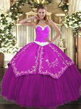  Floor Length Fuchsia Vestidos de Quinceanera Organza and Taffeta Sleeveless Appliques and Embroidery