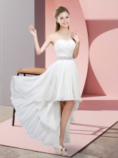 Glittering White Lace Up Sweetheart Beading Prom Evening Gown Chiffon Sleeveless