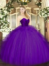  Ball Gowns 15 Quinceanera Dress Purple Sweetheart Tulle Sleeveless Floor Length Zipper