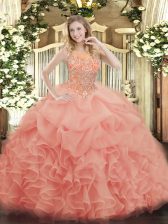 Artistic Beading and Ruffles Quinceanera Dresses Baby Pink Zipper Sleeveless Floor Length