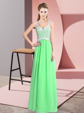 Fitting Floor Length Zipper Dress for Prom Apple Green for Prom and Party with Lace