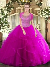 Sexy Sleeveless Clasp Handle Floor Length Beading and Ruffled Layers Quinceanera Dress