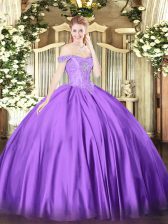 Custom Design Sleeveless Floor Length Beading Lace Up Sweet 16 Dresses with Purple