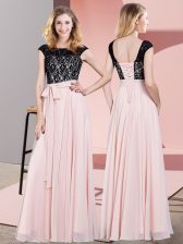 Ideal Floor Length Empire Sleeveless Baby Pink Homecoming Dress Lace Up