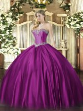 Unique Floor Length Ball Gowns Sleeveless Fuchsia Quinceanera Gowns Lace Up