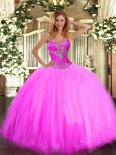  Floor Length Ball Gowns Sleeveless Fuchsia 15 Quinceanera Dress Lace Up