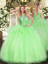 Fitting Sleeveless Lace Up Floor Length Beading Quince Ball Gowns