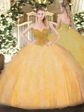  Orange Sweetheart Lace Up Beading and Ruffles Sweet 16 Dress Sleeveless