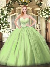 Sweet Beading Sweet 16 Dress Yellow Green Lace Up Sleeveless Floor Length