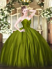  Olive Green Organza Zipper Sweetheart Sleeveless Floor Length Sweet 16 Dress Ruching